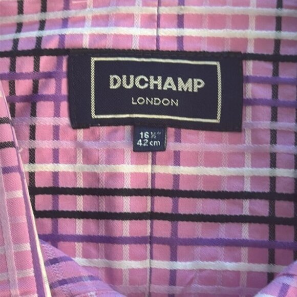 Duchamp 16 1/2 35/36 Purple Plaid French Cuff Dress Shirt - Picture 3 of 7